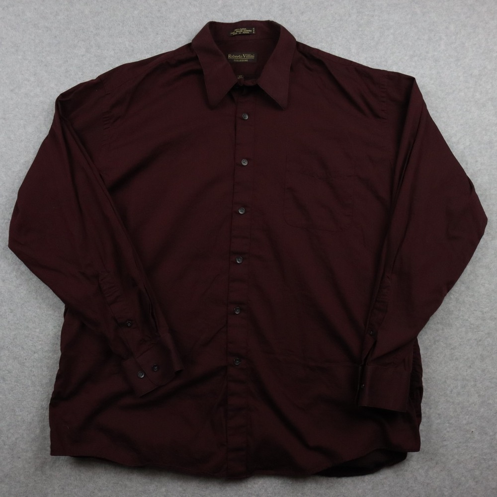 Roberto Villini Shirt Mens 17 34/35 Dress Pocket Button Up Maroon Long Sleeve